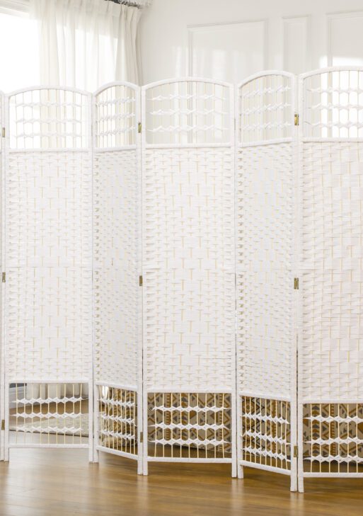 6 Panel Folding Room Divider Portable Privacy Screen Wave Fiber Room Partition for Home Office White