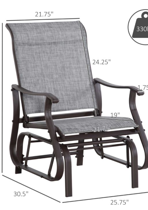 Outdoor Glider Chair, Gliders for Outside Patio with Steel Frame and Mesh Fabric for Backyard, Garden, and Porch, Gray