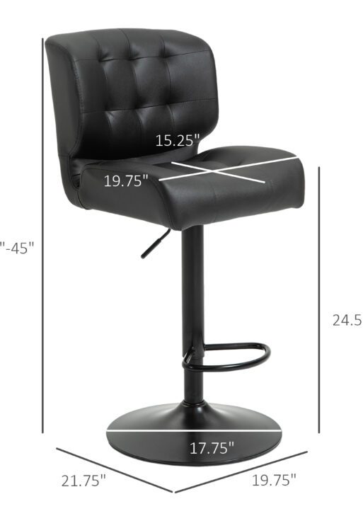 Bar Height Bar Stools Set of 2 with Adjustable Seat, Adjustable Swivel Barstools with Thick Padded Cushion and Metal Footrest for Home Bar, Black