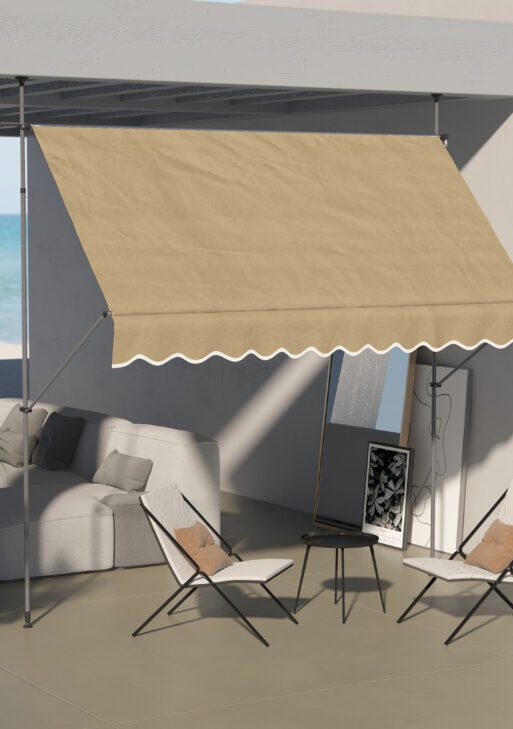 10' x 4' Manual Retractable Awning, Non-Screw Patio Awning, UV Resistant, for Window or Door, Beige