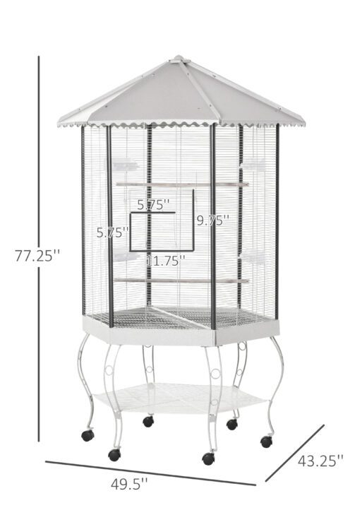 77" Flight Bird Cage Hexagon Covered Canopy Portable Aviary With Storage