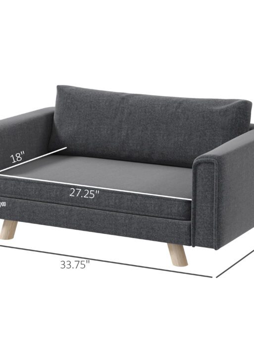 Raised Dog Sofa, Elevated Pet Sofa for Small and Medium Dogs with Removable Seat and Back Cushions, Anti-Slip Pads, Gray