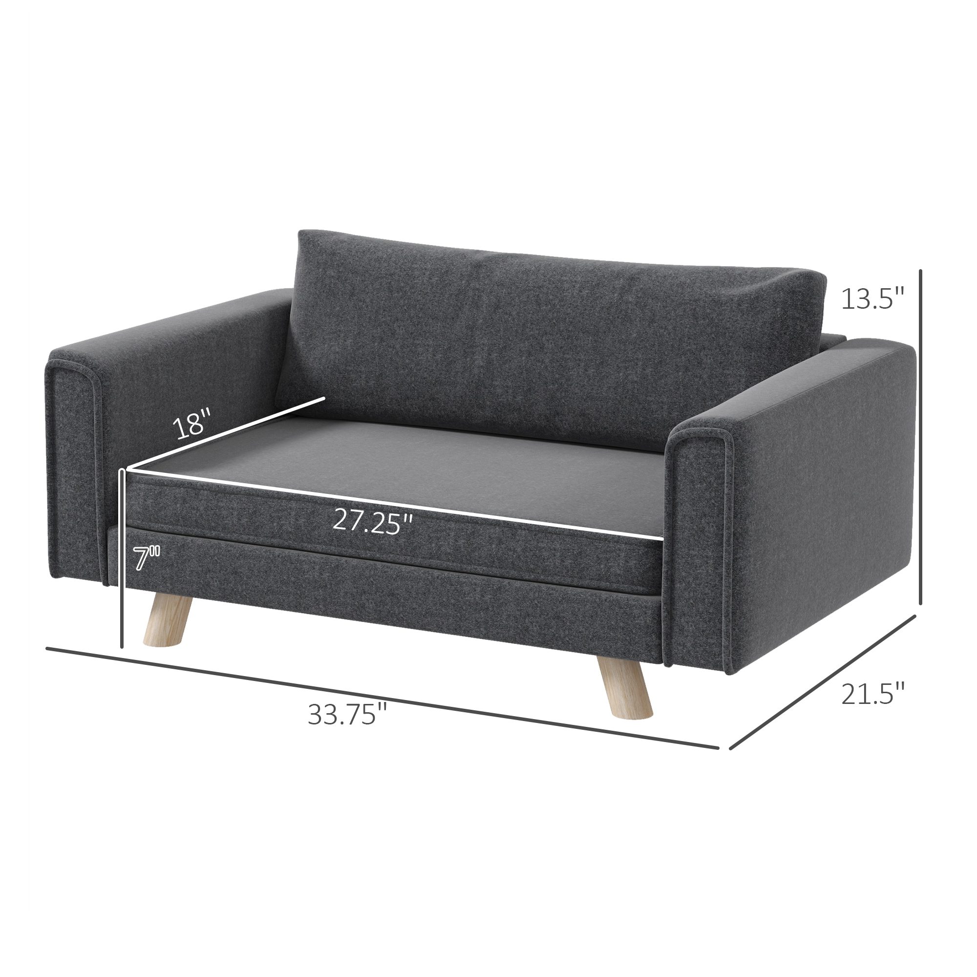 Raised Dog Sofa, Elevated Pet Sofa for Small and Medium Dogs with Removable Seat and Back Cushions, Anti-Slip Pads, Gray - Image 1