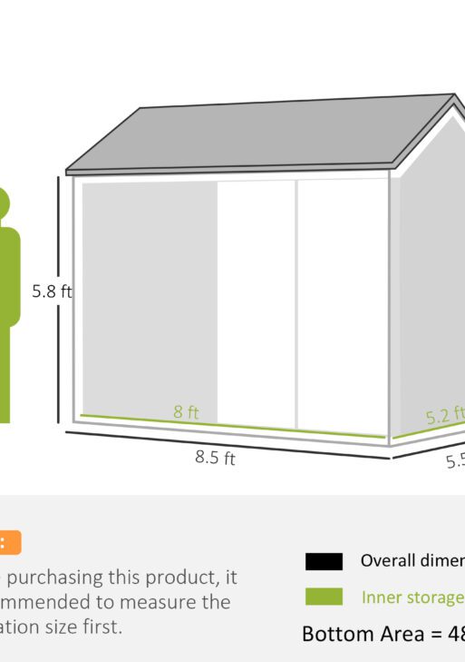 8' x 5.5' Metal Garden Storage Shed, Extra Large Outdoor Tool Storage House w/Lockable Doors, Window, Air Vents, Gray