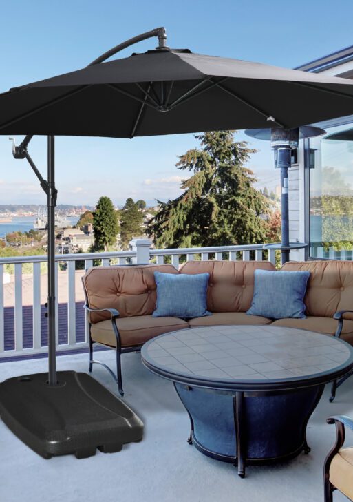 Cantilever Offset Umbrella Base Portable Square Parasol Weights with Wheels, Water and Sand Filled, Up to 165 lbs, Black