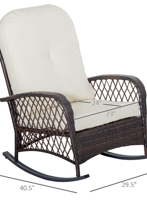 Outdoor PE Rattan Wicker Recliner Rocker Chair w/ Soft Cushion for Garden