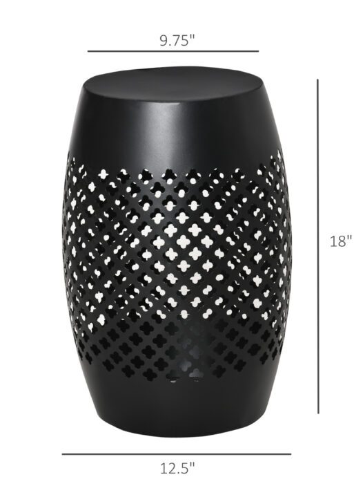 12.5" Steel Outdoor Side Table, Round Hollow Drum Patio End Table, Accent Table for Indoor and Outdoor, Black