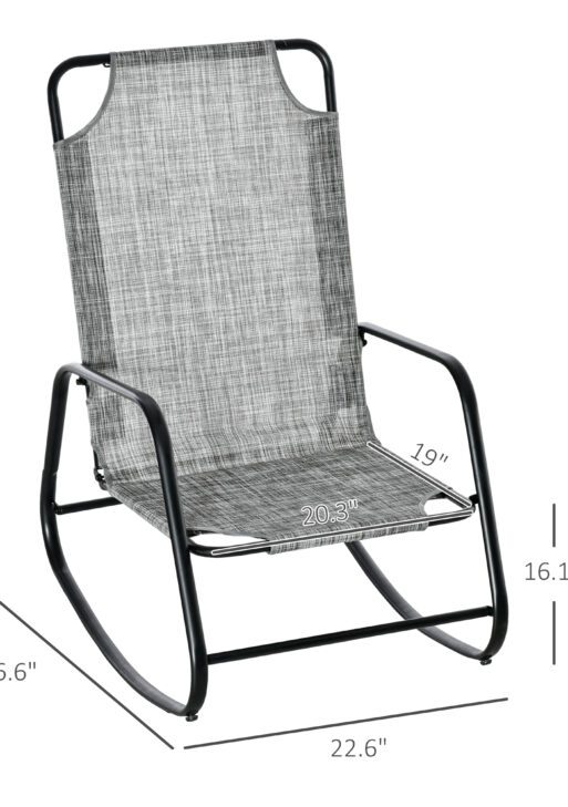 Garden Rocking Chair, Outdoor Indoor Sling Fabric Rocker for Patio, Balcony, Porch, Gray and Brown