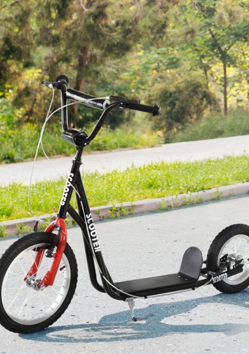 Teens Youth Scooter Ride On Toy with Adjustable Handlebar, Dual Brakes, and Inflatable Wheels For Kids 5+ - Black