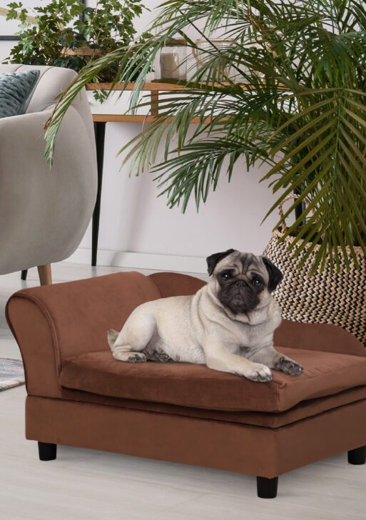 Pet Sofa Bed Couch with Storage, Pet Sofa for Cats and Small Dogs, Brown
