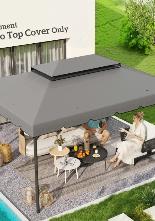 Model 84C-101 or 84C-144 13' x 10' Gazebo Replacement Canopy, Gazebo Top with Double Vented Roof (TOP ONLY), Gray