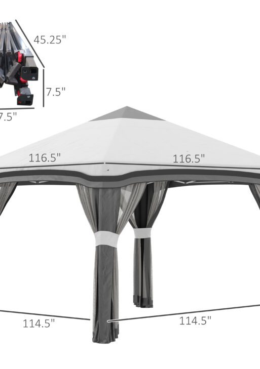 10' x 10' Pop Up Canopy Tent with Netting, Instant Tents for Parties, Height Adjustable, with Wheeled Carry Bag and 4 Sand Bags for Outdoor, Garden, Patio, Gray