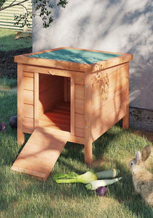 Small Wooden Rabbit Hutch Bunny Cage Guinea Pig Cage Duck House Dog House with Openable & Waterproof Roof, for Rabbits, Chickens, Ducks, Natural