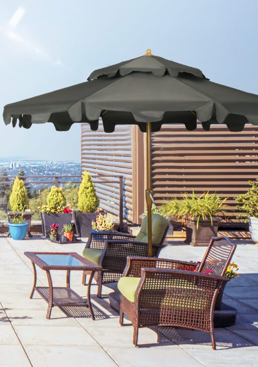 9' Patio Umbrella with Push Button Tilt and Crank, Double Top Ruffled Outdoor Market Table Umbrella with 8 Ribs, for Garden, Deck, Pool, Gray