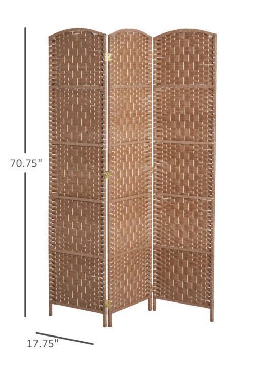 6' Tall Wicker Weave 3 Panel Room Divider Wall Divider, Natural Wood