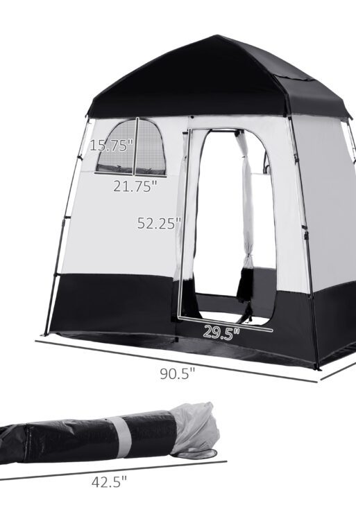 Shower Tent w/ Two Rooms, Shower Bag, Floor and Carrying Bag, Portable Privacy Shelter, Instant Changing Room for 2 Person, Black