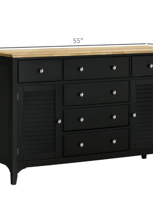 Sideboard Buffet Cabinet with Storage Drawers, Rubber Wood Top and Adjustable Shelves, Coffee Bar Cabinet, Black