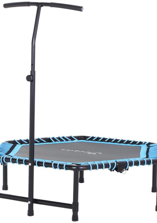 4.5ft Exercise Trampoline, Portable & Foldable Fitness Trampoline Rebounder with 3-Level Adjustable T-Bar, Great for Adults Kids Working Out, Blue