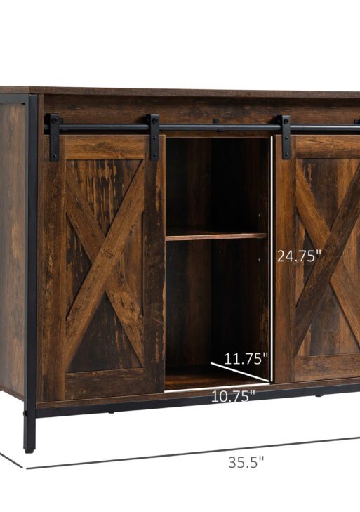 Industrial Sideboard Buffet Cabinet, Coffee Bar Cabinet, Kitchen Cabinet with Sliding Barn Doors, Storage Cabinets and Adjustable Shelves for Living Room, Home Bar, Rustic Brown