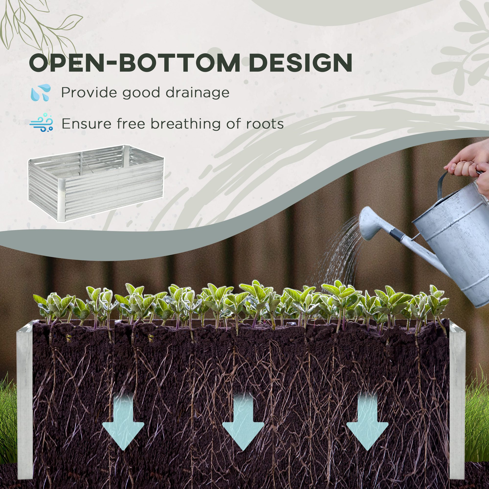 Galvanized Raised Garden Bed, Steel Outdoor Planters with Reinforced Rods, 71" x 36" x 23", Silver - Image 2