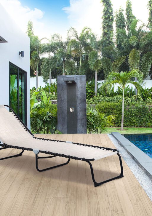 Foldable Chaise Lounge, 3-Position Reclining Back, Portable design and Breathable Mesh for Poolside, Camping, Hiking - Cream White