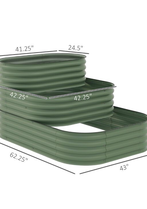 3-Tier Raised Garden Bed Set w/ Safety Edging, Open Bottom for Vegetables, Herbs, Flowers, 62.25" x 43" x 32.25", Green