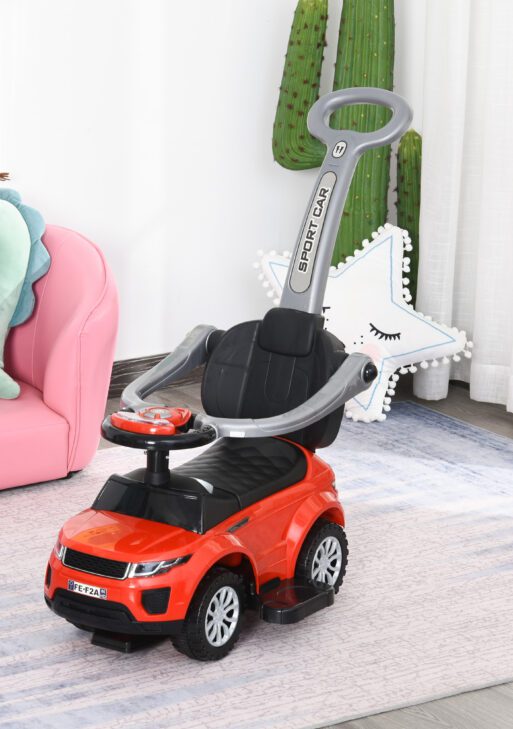 2 In 1 Push Cars for Toddlers Kid Ride on Push Car Stroller Sliding Car with Horn Music Light Function Secure Bar Ride on Toy for Boy Girl 1-3 Years Old Red