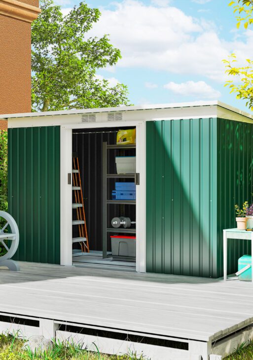 9' x 4' Metal Outdoor Storage Shed, Tool House with Double Lockable Doors for Backyard, Patio, Lawn, Garage, Dark Green