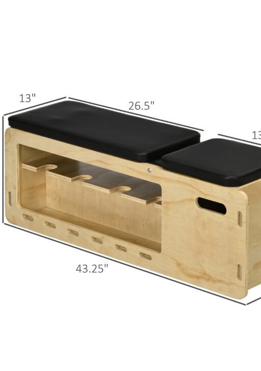 Wooden Workout Bench with Dumbbell Rack and Resistance Bands, Adjustable Incline Weight Bench for Home Gym