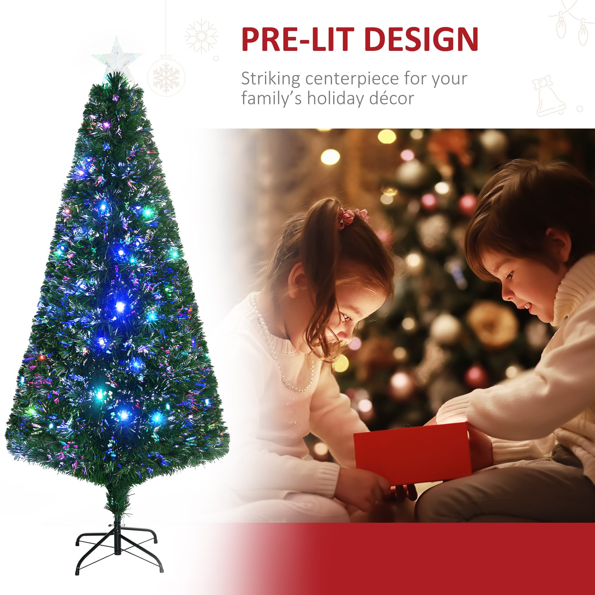 6' Tall Douglas Fir Pre-Lit Artificial Christmas Tree with Realistic Branches, 24 Multi-Color LED Lights, Fiber Optics and 230 Tips - Image 3