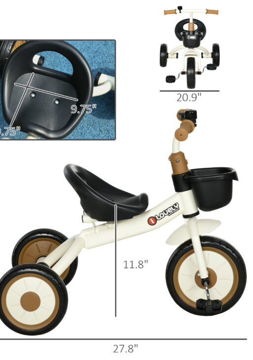 Tricycle for Kids Age 2-5, Toddler Bike for Children, White