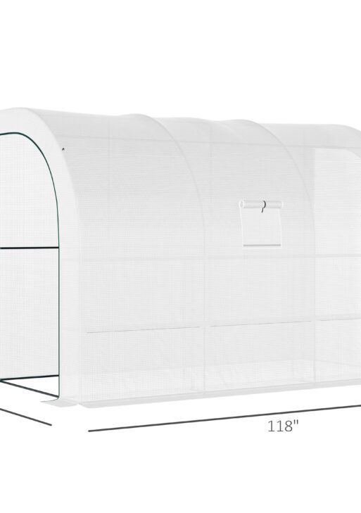 10' x 5' x 7' Outdoor Walk-In Greenhouse, Plant Nursery with Zippered Doors, PE Cover and 3 Wire Shelves, White