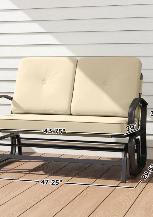 Outdoor Glider Bench, 2-Person Patio Rocker Loveseat with Tufted Cushions, Steel Frame for Porch, Garden Backyard, Beige