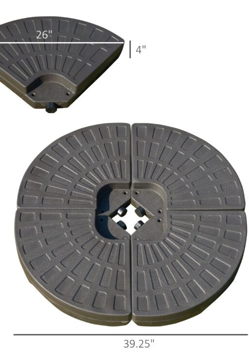 4 Pieces Cantilever Patio Umbrella Base, Fan Shaped Umbrella Weight w/ Built-In Handles & Rugged Material, 148 lbs Water and 220 lbs Water and Sand, Coffee