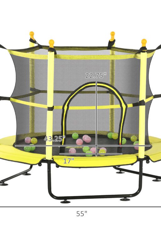 4.6' Trampoline for Kids with Safety Enclosure & Ball Pit, Yellow