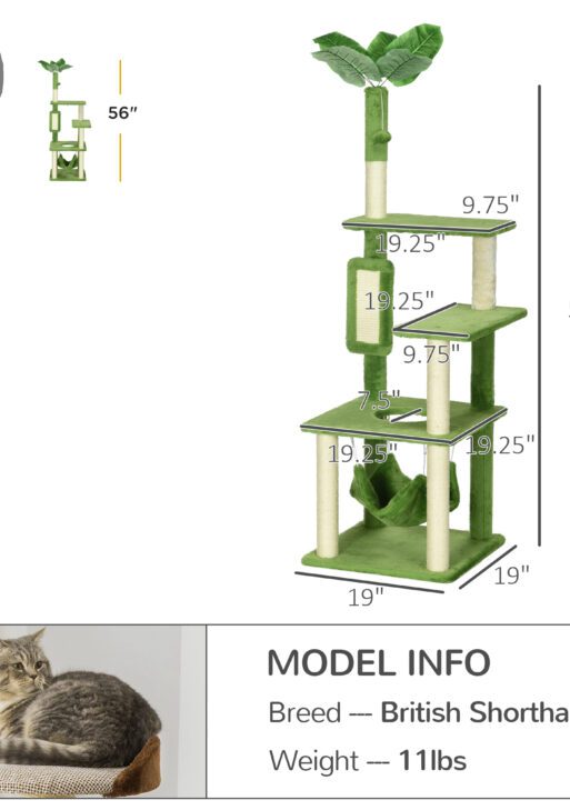 Cat Tree for Indoor Cats with Hammock, Cat Tower, Green