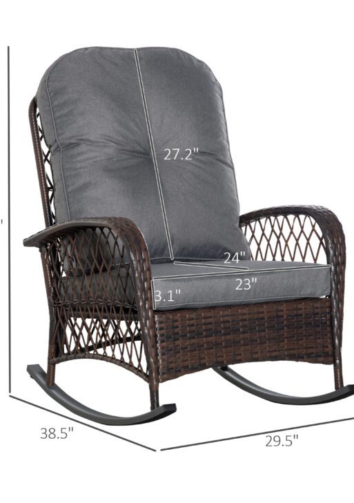 Rattan Porch Rocker w/ Plush Cushion, Gray