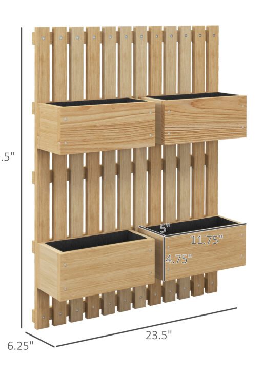 4 Box Raised Garden Bed w/ Trellis for Climbing Plants, Wall-Mounted Wood Planters w/ Drainage Holes, Natural