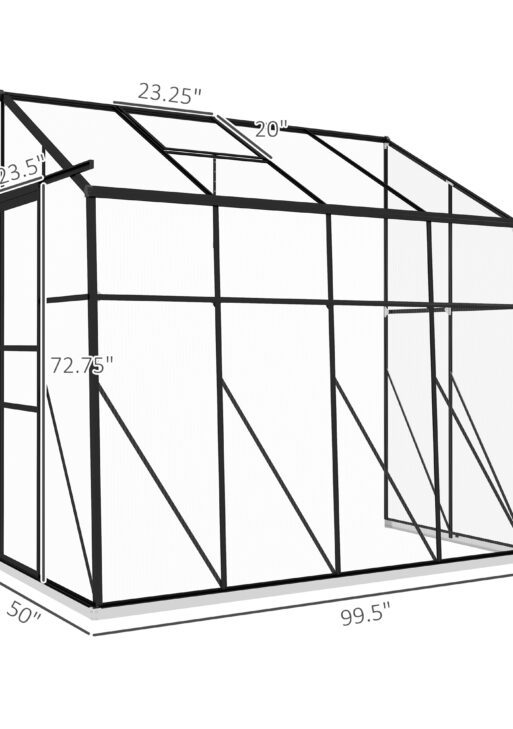 8' x 4' Walk-in Polycarbonate Greenhouse, Lean-to Aluminum Green House with Rain Gutter and Foundation, Black