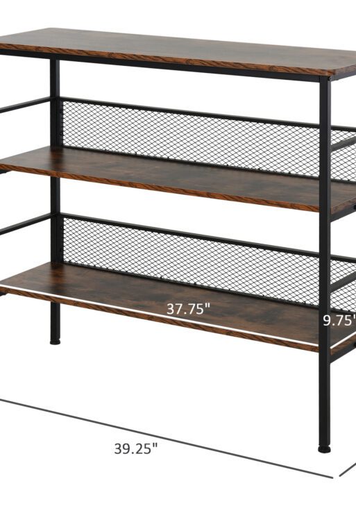 3-Tier Console Table Industrial Style Storage Metal Wooden Shelf with a Robust Multi-Functional Design & Adjustable Feet, Black