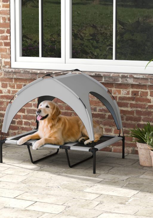 Elevated Dog Bed with Canopy, Raised Outdoor Pet Bed for Camping with Washable Breathable Mesh, 42" x 30" x 37"