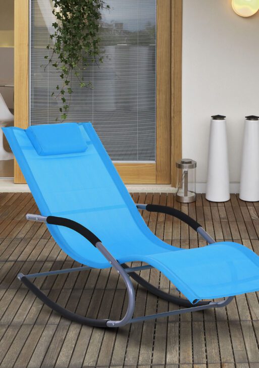 Zero Gravity Rocking Chair Outdoor Chaise Lounge Chair Recliner Rocker with Detachable Pillow and Weather-Fighting Fabric for Patio, Deck, Pool, Light Blue