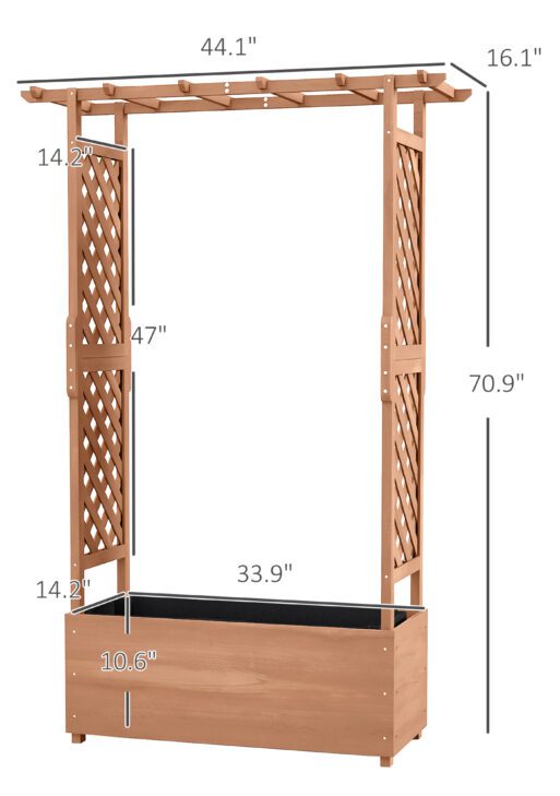 Raised Garden Bed with Trellises and Roof for Climbing Plant Vine, Hanging Flowers, 70.75" Tall Outdoor Wood Planter Box with Drainage & Filter