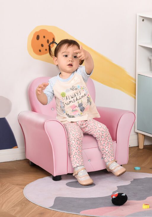 Kids Sofa Toddler Tufted Upholstered Sofa Chair Princess Couch Furniture with Diamond Decoration for Preschool Child, Pink