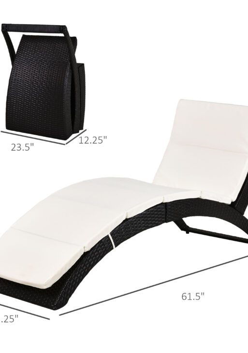 Patio Foldable Wicker Chaise Lounge, PE Rattan Outdoor Lounge Chair, Bed with Cushion for Garden, Backyard, Lawn, Beige