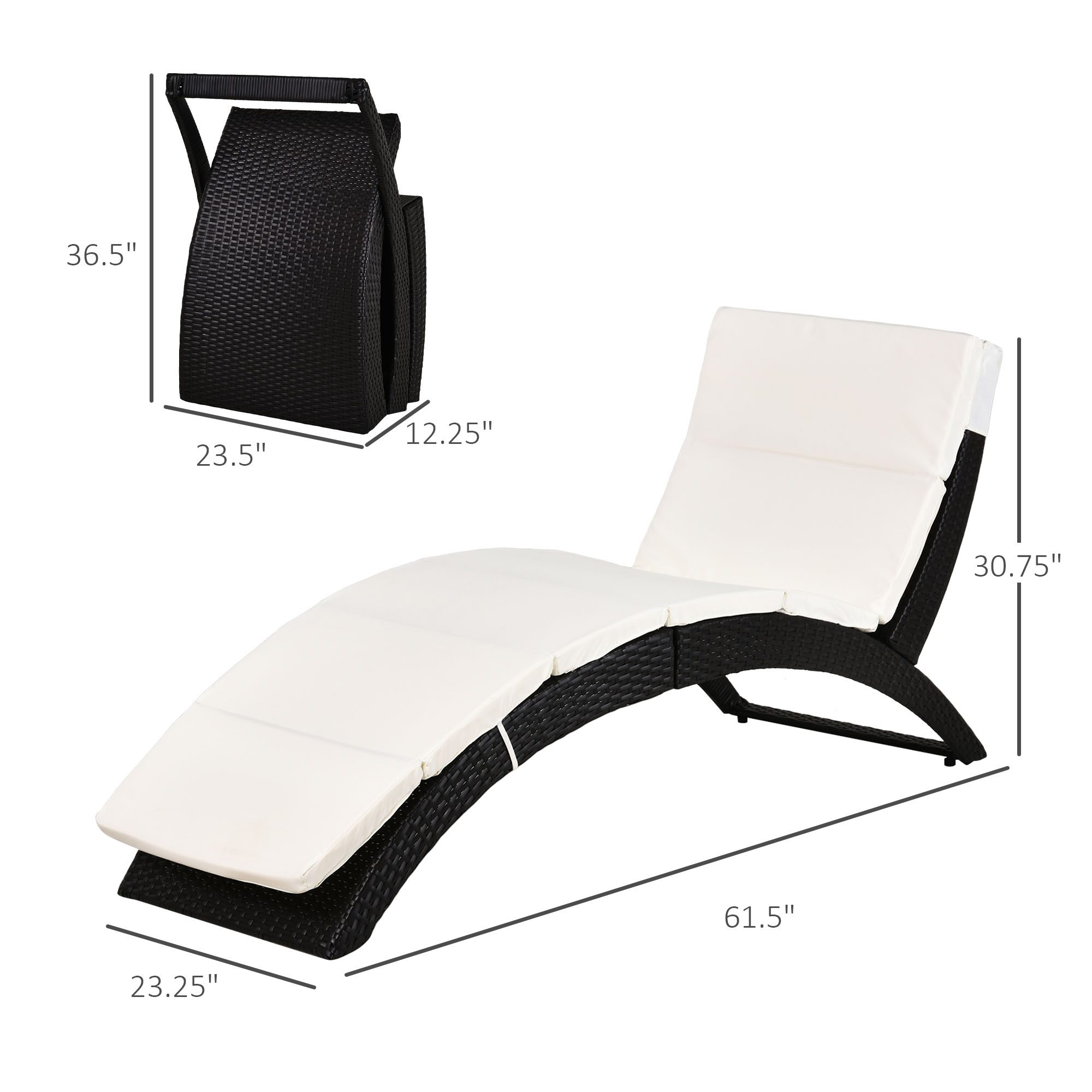 Patio Foldable Wicker Chaise Lounge, PE Rattan Outdoor Lounge Chair, Bed with Cushion for Garden, Backyard, Lawn, Beige - Image 1