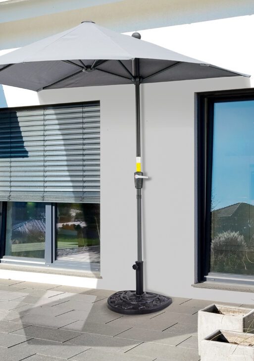 20lbs Half Round Patio Umbrella Base Outdoor Decorative Resin Parasol Stand Holder for Φ1.5", Φ1.9" Pole, for Lawn, Deck, Backyard, Garden, Black