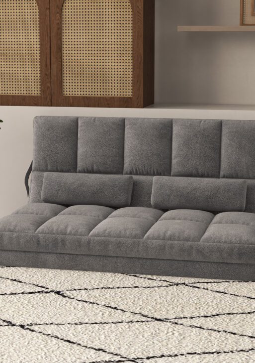 Recliner Sofa, Convertible Floor Sofa Chair with 2 Pillows, Adjustable Backrest and Headrest, Dark Gray