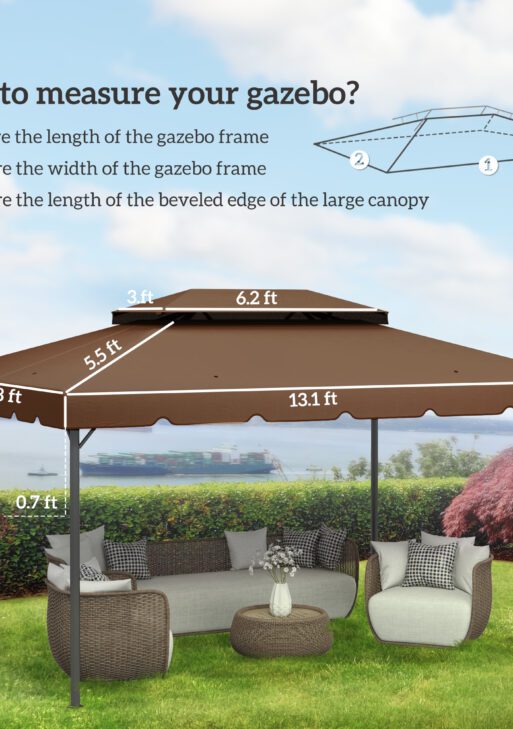 Model 84C-101 or 84C-144 13' x 10' Gazebo Replacement Canopy, Gazebo Top with Double Vented Roof (TOP ONLY), Coffee