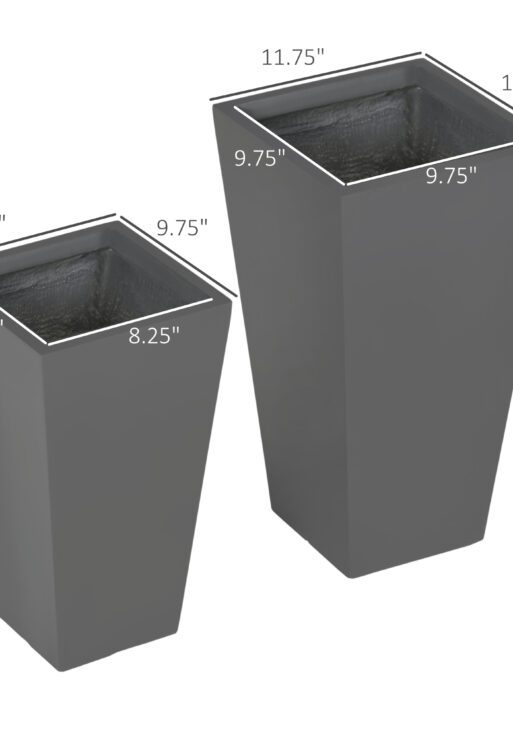 2-Pack Outdoor Planter Set, Flower Pots with Drainage Holes, Durable & Stackable Plant Pot, 22in & 18in, for Porch, Entryway, Patio, Yard, Garden, Gray